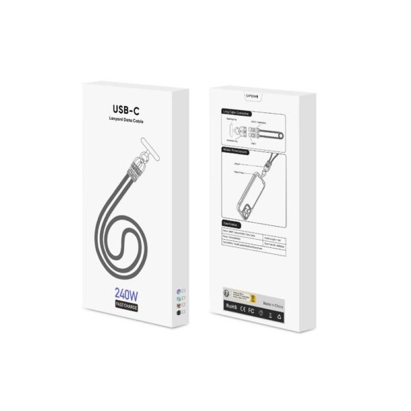ecobox kabel 240w typ-c do typ-c smycz na szyje tęcza biała