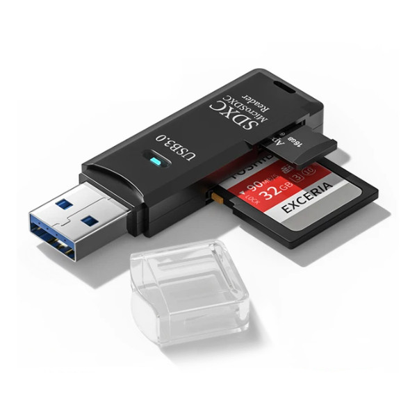 czytnik kart pamięci 2w1 usb a 3.0 hb20 czarny