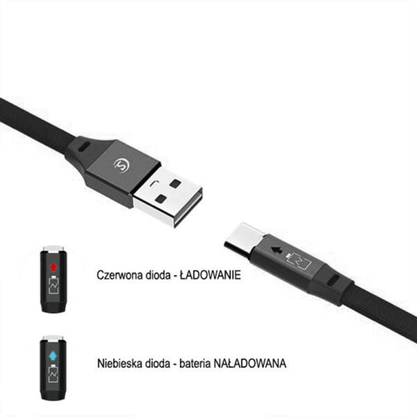 kabel usb typ-c 2.4a somostel czarny 2400mah quick charger qc 3.0 1m usb-c płaski sms-bw04