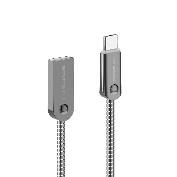 kabel usb typ-c 2.4a somostel srebrny 2400mah quick charger qc 3.0 1m powerline sms-bj01 usb-c metal
