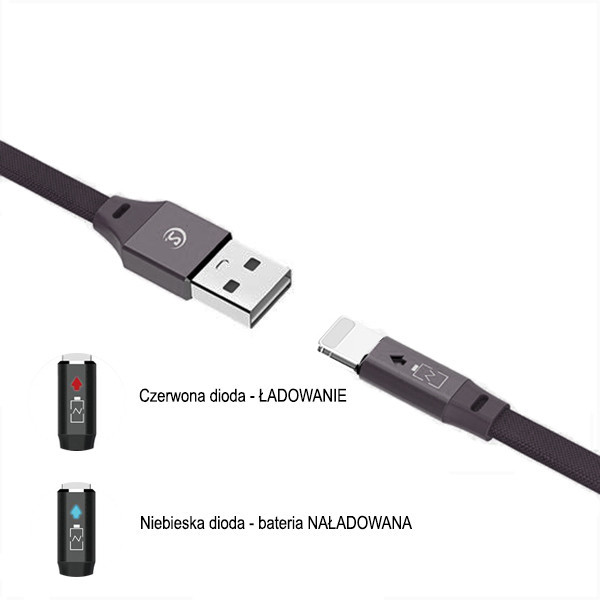 somostel kabel wzmacniany usb - lightning 2.4a 30w 1m quick charge qc3.0 czarny sms-bw04