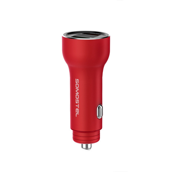 somostel ładowarka samochodowa 2xusb + kabel usb - lightning 5a 1m quick charge qc3.0 czerwony aluminium sms-a89