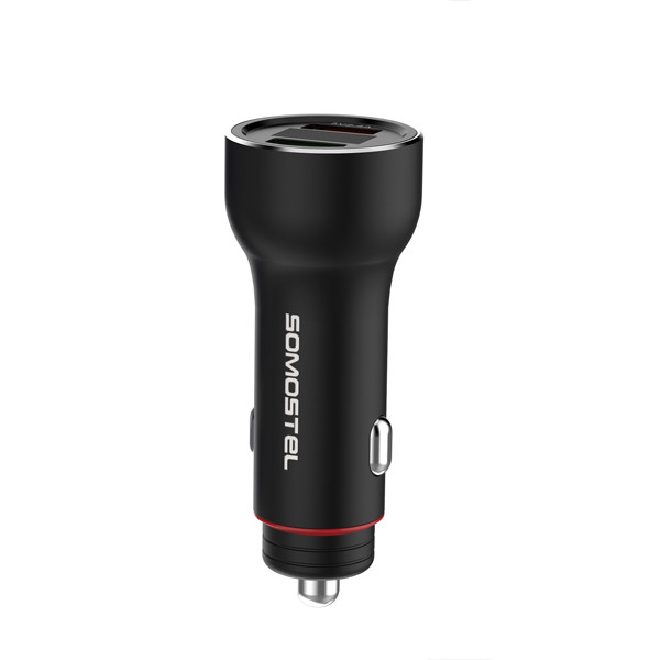 somostel ładowarka samochodowa 2xusb + kabel usb - lightning 5a 1m quick charge qc3.0 czarny aluminium