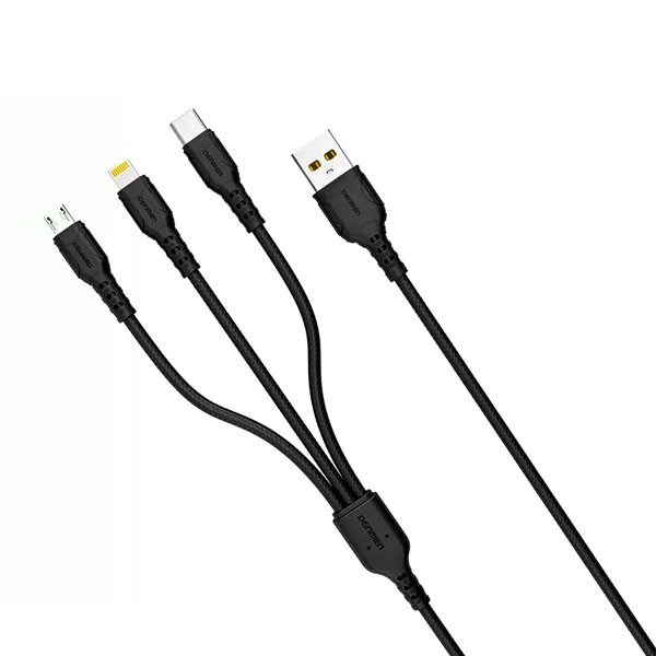 denmen kabel 3w1 usb - typ-c / microusb / lightning 2.4a 1m quick charge qc3.0 czarny