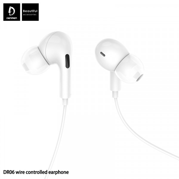 denmen słuchawki przewodowe douszne dr06 jack 3,5mm 1m biały dr06w