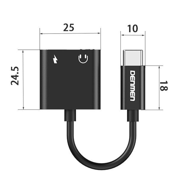 adapter hf typ-c denmen czarny audio jack + zasilanie du07