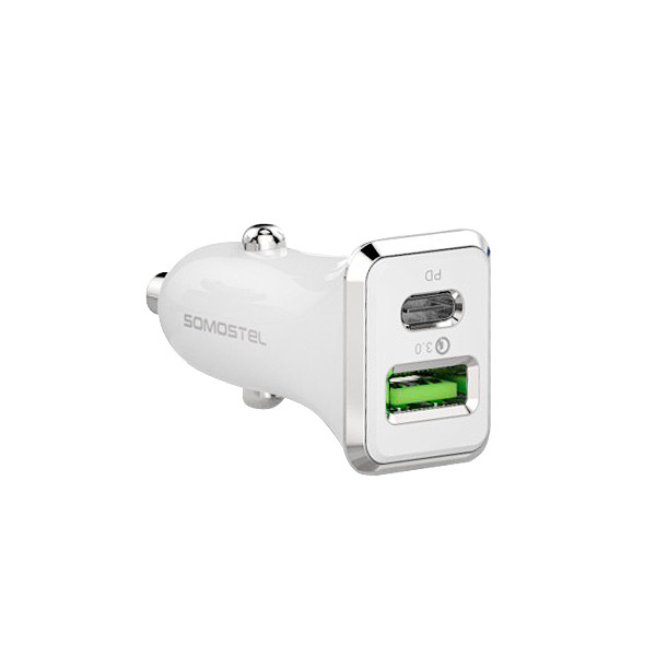 somostel ładowarka samochodowa usb+typ-c 3a 28w power delivery pd biały sms-a42