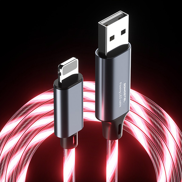 somostel kabel led usb - lightning 3.1a 30w 1.2m quick charge qc3.0 czerwony sms-by01