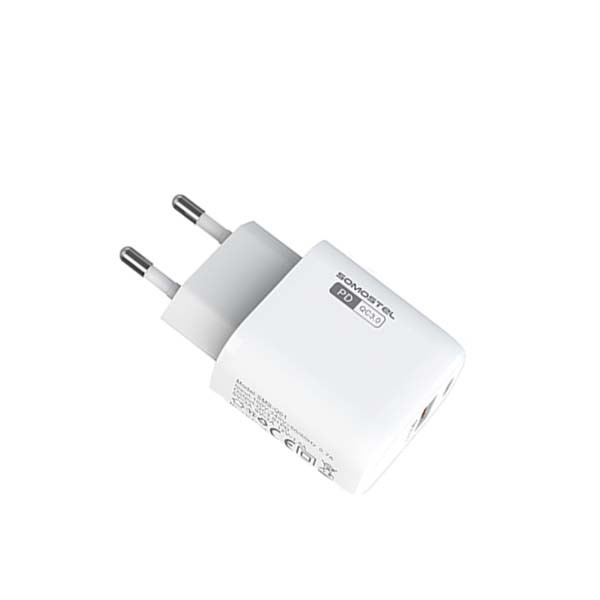 somostel ładowarka sieciowa usb+typ-c + kabel typ-c - lightning 3a 18w 1m power delivery pd+qc3.0 biały sms-q01