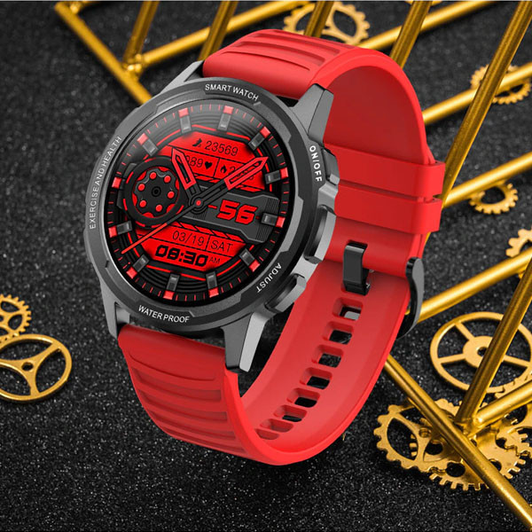 zegarek sportowy smartwatch senbono x28 czerwony full hd 360x360, pomiar spo2, metalowa koperta