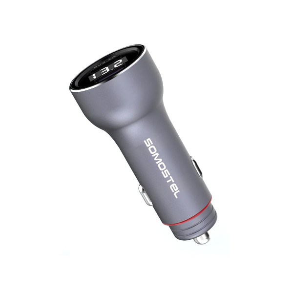 somostel ładowarka samochodowa 2xusb + kabel usb - lightning 5a 1m quick charge qc3.0 srebrny aluminium sms-a89