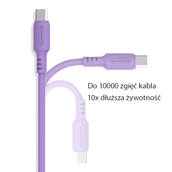 somostel kabel typ-c - typ-c 5a 60w 1.2m power delivery pd fioletowy sms-bp10