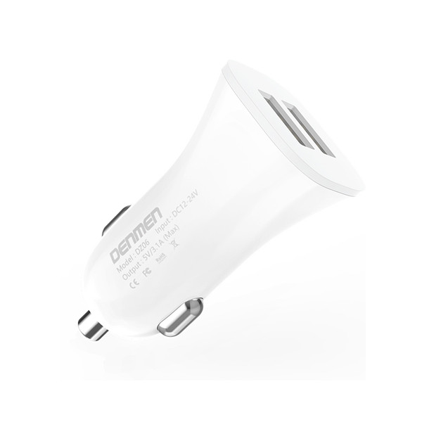 denmen ładowarka samochodowa 2xusb + kabel usb - lightning 3.1a 15w 1m qc3.0 biały dz06lb