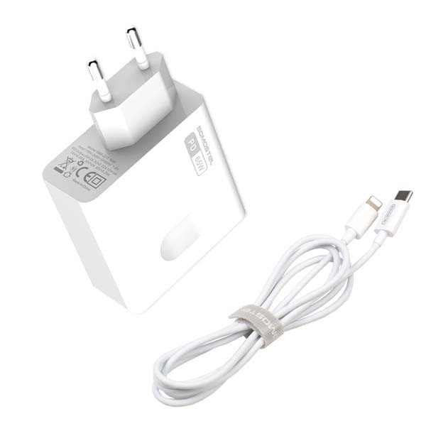 somostel ładowarka sieciowa gan typ-c + kabel typ-c - lightning 65w 1m power delivery pd biały gan sms-q15