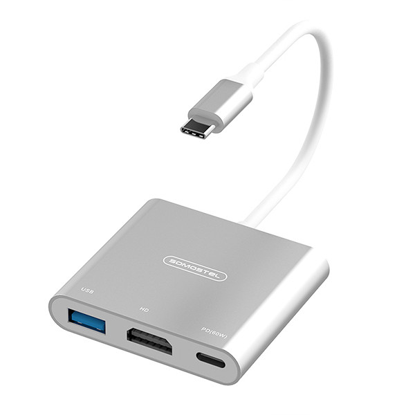 somostel adapter host usb+typ-c+hdmi 60w srebrny sms-bz07