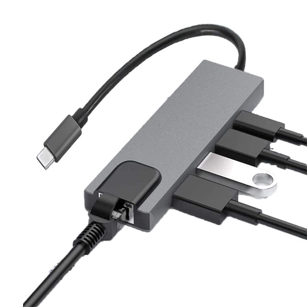 ecobox adapter typ-c rozdzielacz hdmi + typ-c + usb + rj-45 dex