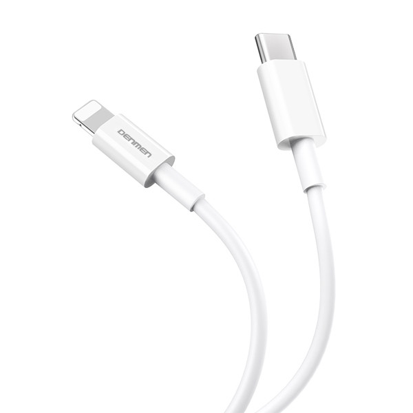 denmen kabel usb-c pd typ-c - lightning 20w 3,6a wzmacninany biały 2m d65