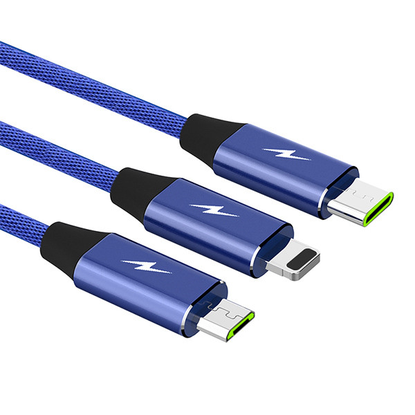 kabel usb 3w1 3.4a somostel niebieski 3400mah quick charger qc 3.0 1,2m powerline sms-bw03