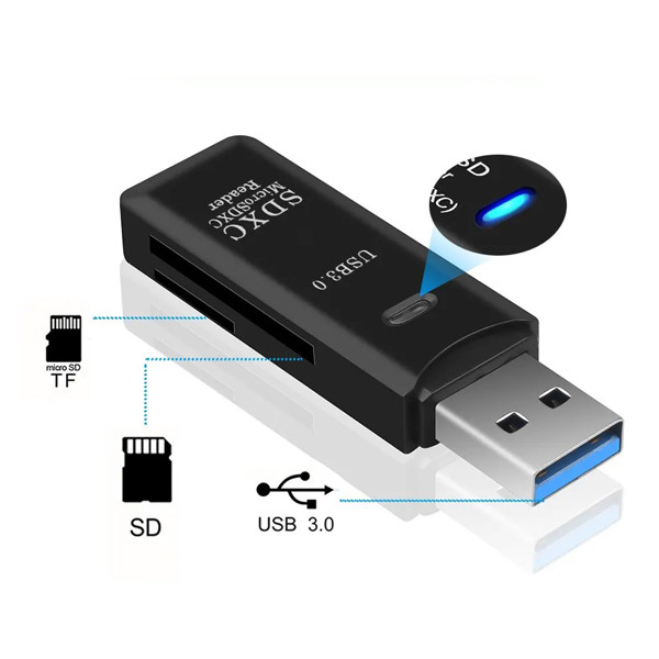 czytnik kart pamięci 2w1 usb a 3.0 hb20 czarny