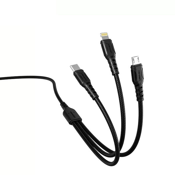 denmen kabel 3w1 usb - typ-c / microusb / lightning 2.4a 1m quick charge qc3.0 czarny