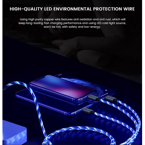 somostel kabel 3w1 usb - typ-c / microusb / lightning 3.1a 30w 1.2m quick charge qc3.0 niebieski sms-by03