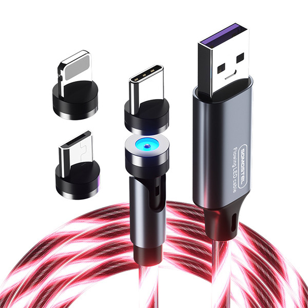 somostel kabel 3w1 usb - typ-c / microusb / lightning 3.1a 30w 1.2m quick charge qc3.0 czerwony sms-by04