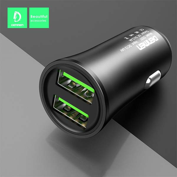 ładowarka samochodowa 12w czarna denmen 2.4a 2400ma dual fast charging dz07 aluminiowa