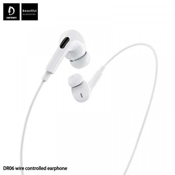 denmen słuchawki przewodowe douszne dr06 jack 3,5mm 1m biały dr06w