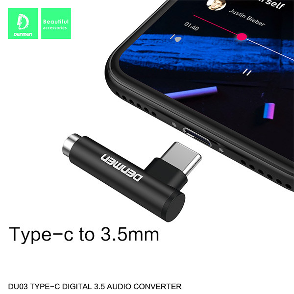 adapter hf typ-c denmen czarny audio jack du03