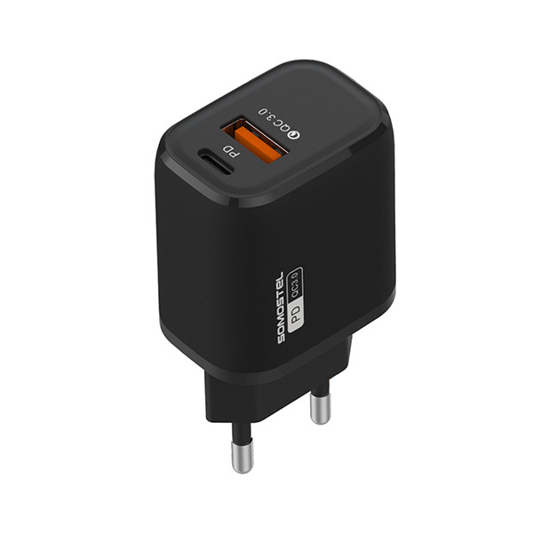somostel ładowarka sieciowa usb+typ-c + kabel typ-c - typ-c 3a 18w 1m power delivery pd+qc3.0 czarny sms-q01