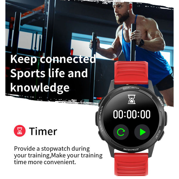 zegarek sportowy smartwatch senbono x28 czerwony full hd 360x360, pomiar spo2, metalowa koperta