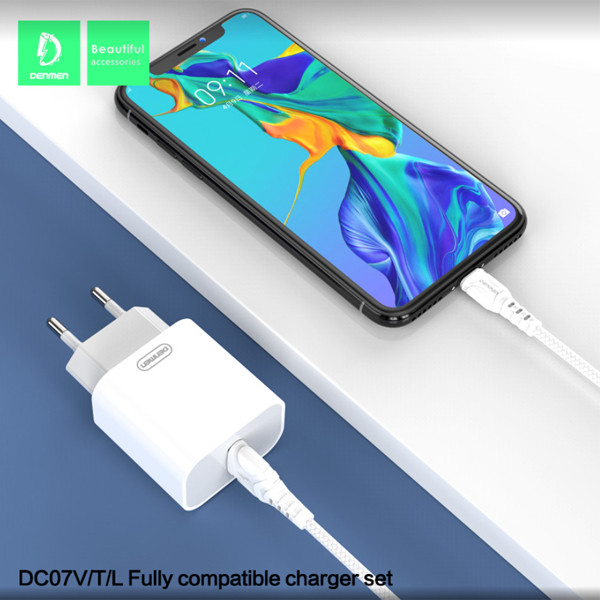 denmen ładowarka sieciowa do iphone usb + kabel usb - typ-c 3.6a 18w 1m quick charge qc3.0 biały