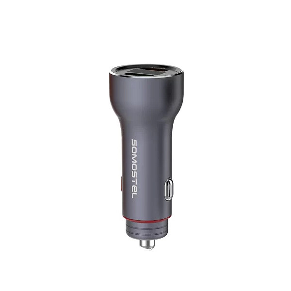 somostel ładowarka samochodowa 2xusb + kabel usb - lightning 5a 1m quick charge qc3.0 srebrny aluminium sms-a89