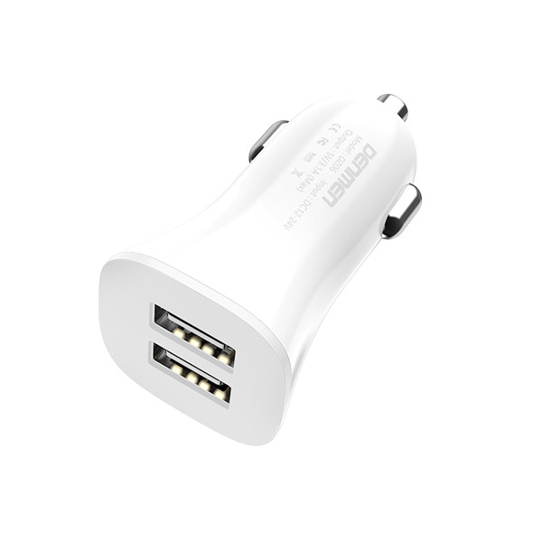 denmen ładowarka samochodowa 2xusb + kabel usb - lightning 3.1a 15w 1m qc3.0 biały dz06lb