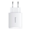 ładowarka sieciowa baseus compact quick charger, 2xusb, usb-c, pd, 3a, 30w (biała)