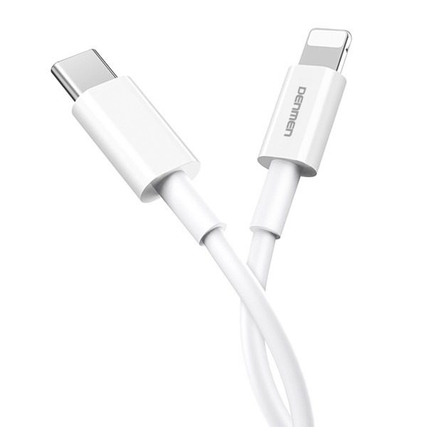 denmen kabel usb-c pd typ-c - lightning 20w 3,6a wzmacninany biały 2m d65