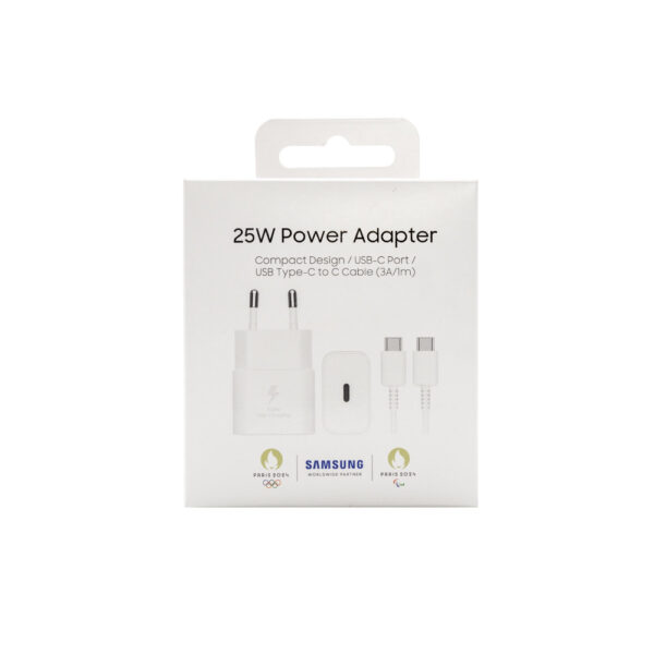 samsung ładowarka sieciowa typ-c pd gan ep-t2510xbe 25w biały 3a + kabel typ-c typ-c pd