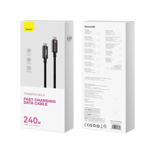 kabel usb-c do usb-c baseus tungsten gold, 240w, 3m (czarny) cawj040201