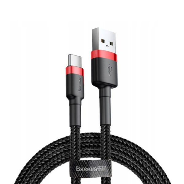 baseus kabel cafule usb - typ-c 3a 1m czarny/czerwony oplot