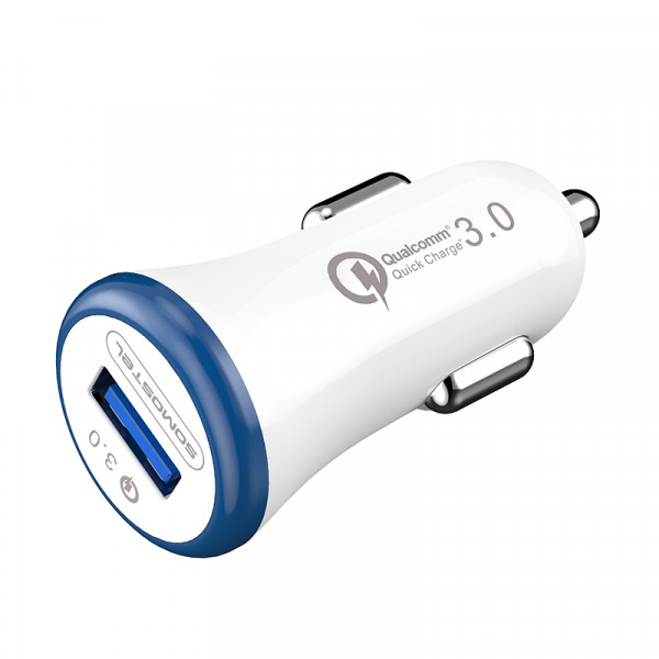 somostel ładowarka samochodowa usb + kabel usb - lightning 3a quick charge qc3.0 biały sms-a46