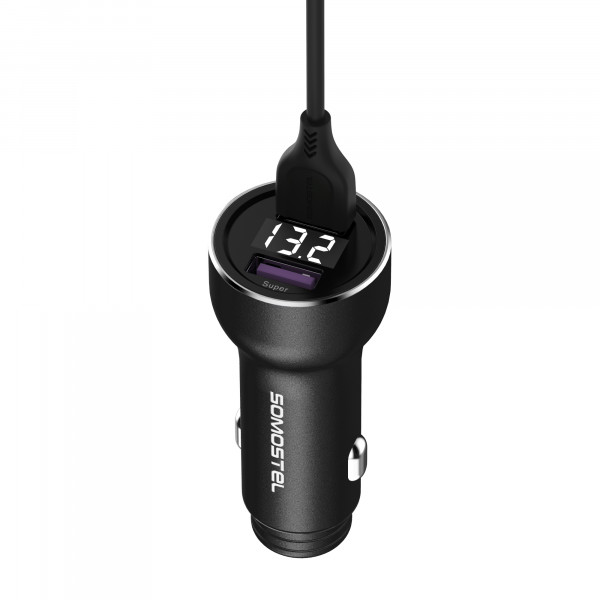 somostel ładowarka samochodowa 2xusb + kabel usb - lightning 5a 1m quick charge qc3.0 czarny aluminium sms-a89
