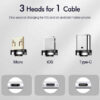 ecobox kabel usb 3w1 magnetyczny 3a 360 czarny szybkie ładowanie + transfer danych micro typ-c iphone