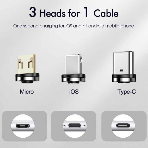 ecobox kabel usb 3w1 magnetyczny 3a 360 czarny szybkie ładowanie + transfer danych micro typ-c iphone