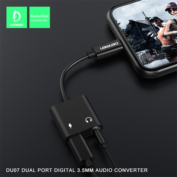 adapter hf typ-c denmen czarny audio jack + zasilanie du07