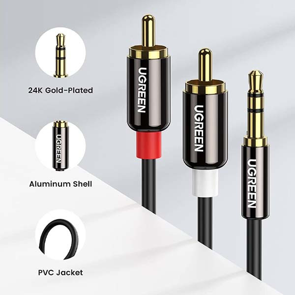 ugreen kabel stereo 1,5m chinch rca do jack 3,5 cala metal