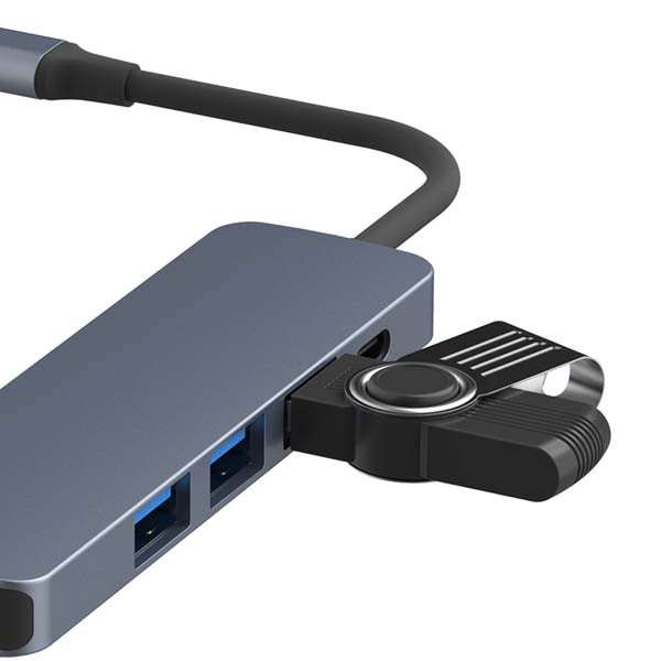 somostel adapter host 3xusb+typ-c+hdmi + kabel typ-c - typ-c 60w srebrny sms-bz08