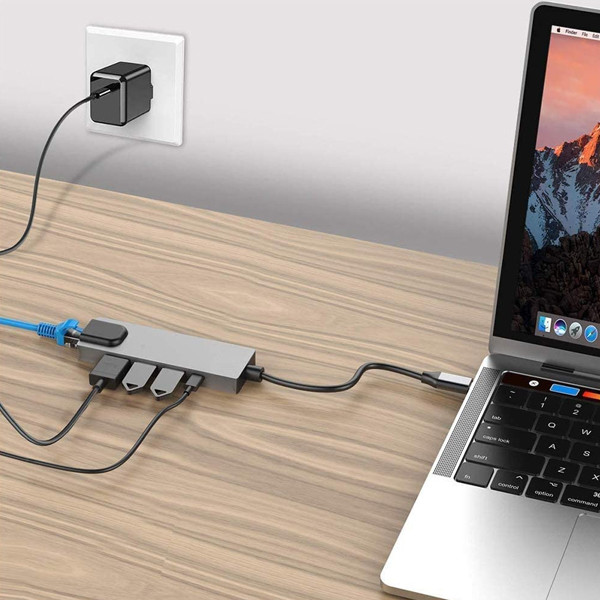 ecobox adapter typ-c rozdzielacz hdmi + typ-c + usb + rj-45 dex