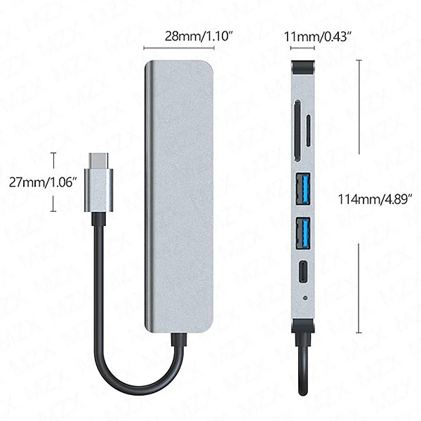 ecobox adapter typ-c rozdzielacz hdmi + typ-c + usb + czytnik kart dex