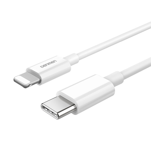 denmen kabel usb-c pd typ-c - lightning 20w 3,6a wzmacninany biały 2m d65