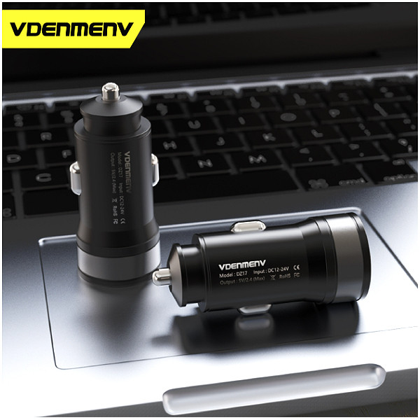ładowarka samochodowa 2,4a czarna denmen 2400ma dual 2xusb dz17